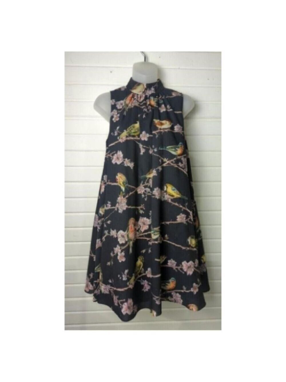 Ted Baker - Black w/ Bird & Floral Print Detail Dress Sz 0